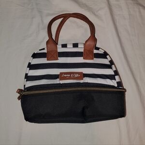 Emma And Chloe Black and White Striped lunch bag